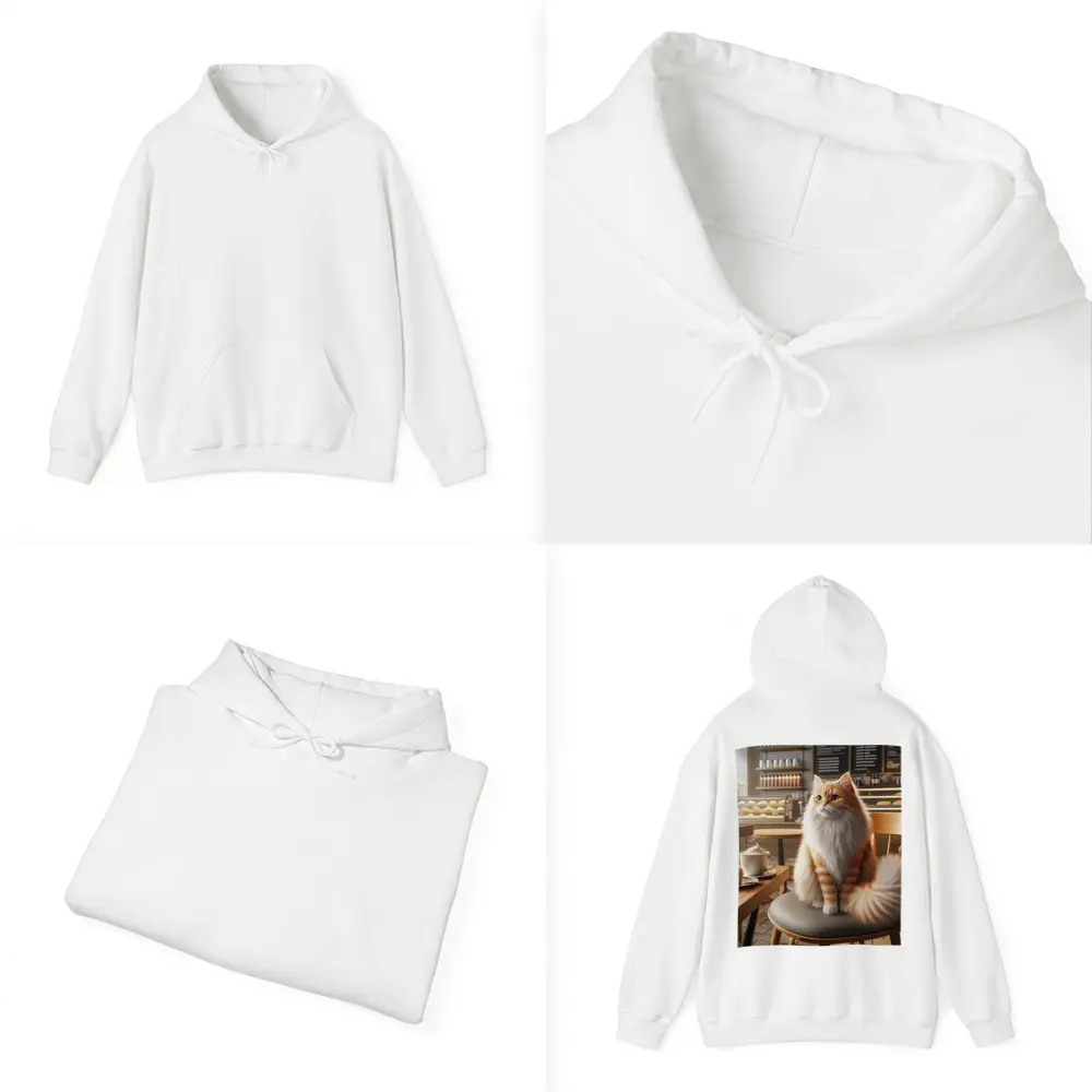 Fluffy Orange Cat Sitting In Coffee Shop – Hoodies