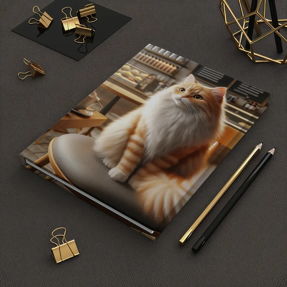 Fluffy Orange Cat Sitting In Coffee Shop – Notebooks