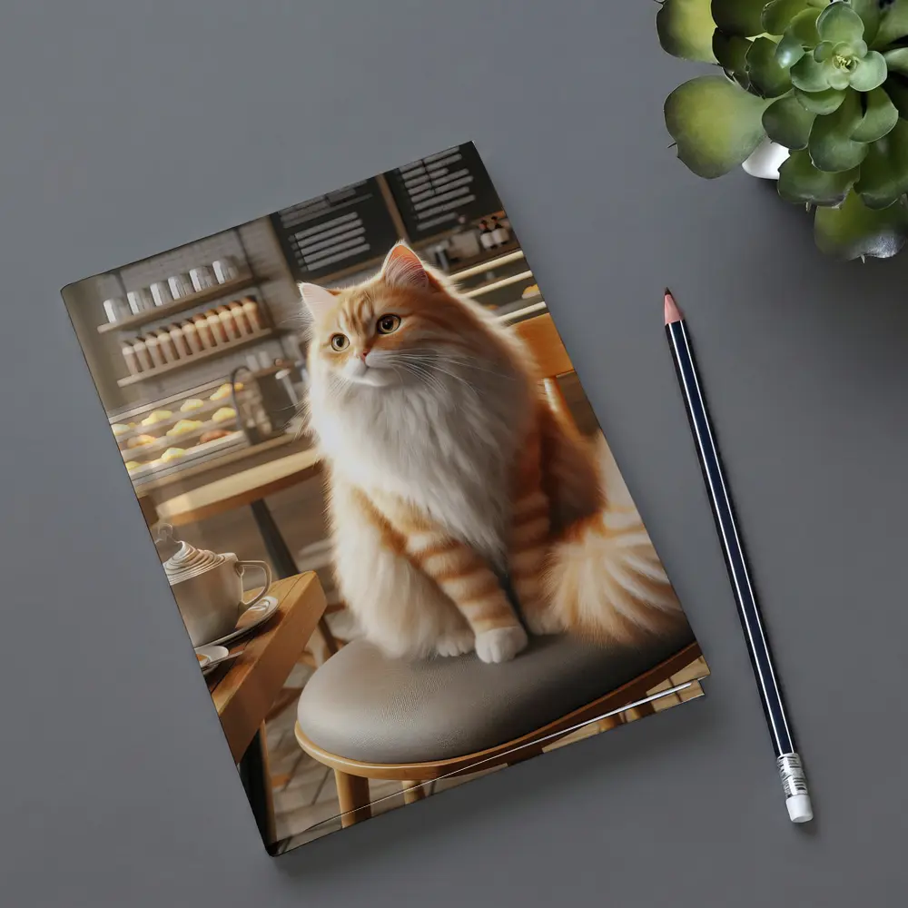 Fluffy Orange Cat Sitting In Coffee Shop – Notebooks