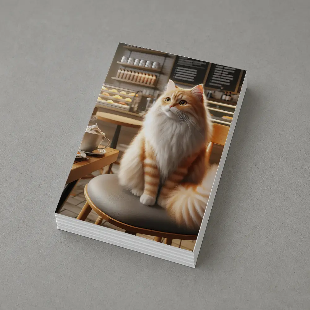Fluffy Orange Cat Sitting In Coffee Shop – Postcards