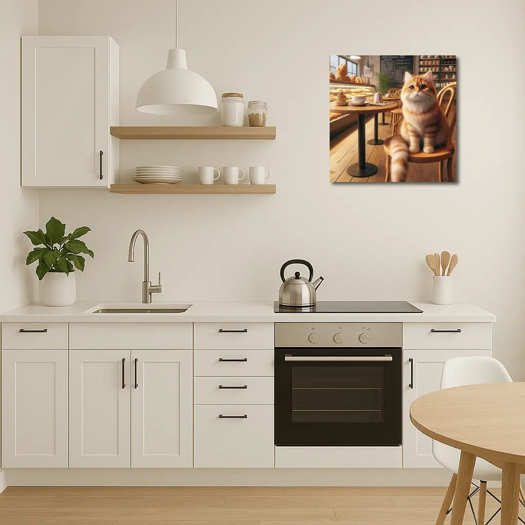 Fluffy Orange Cat Sitting In Cozy Cafe – Wall Art