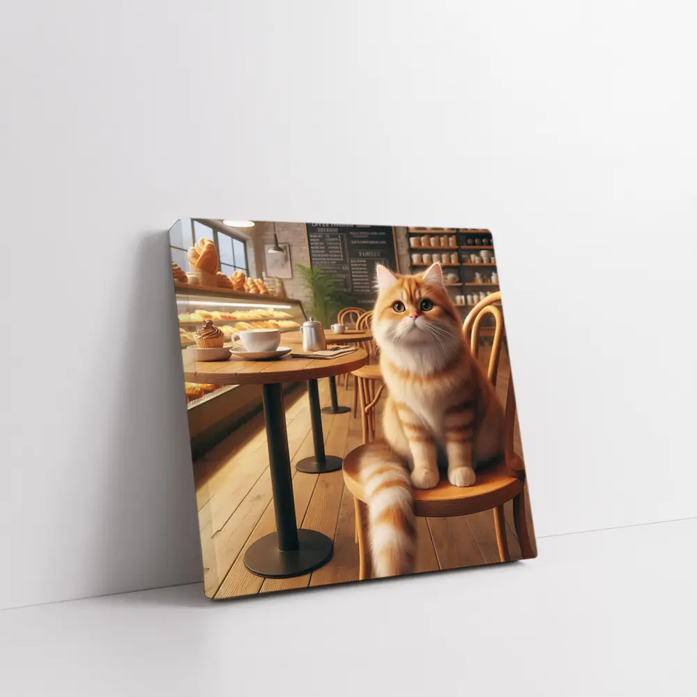 Fluffy Orange Cat Sitting In Cozy Cafe – Wall Art
