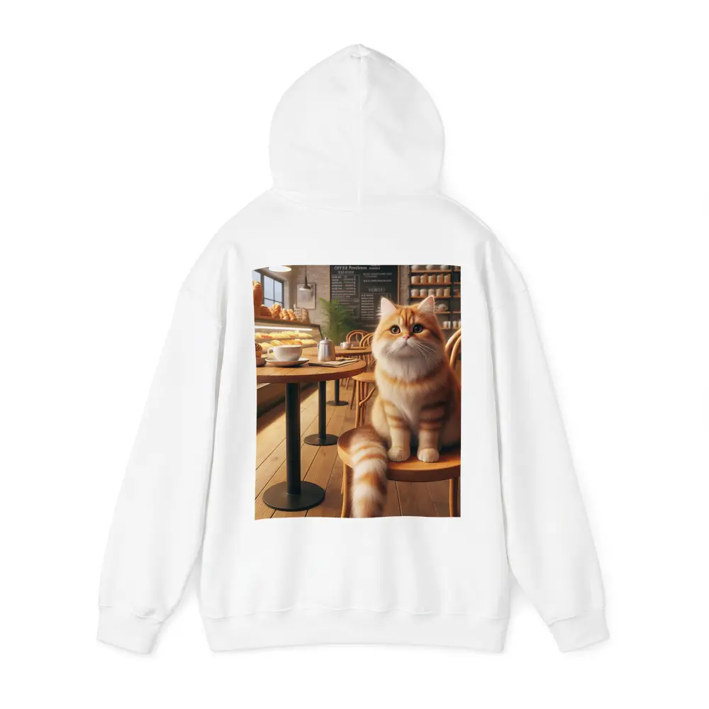 Fluffy Orange Cat Sitting In Cozy Cafe – Hoodies