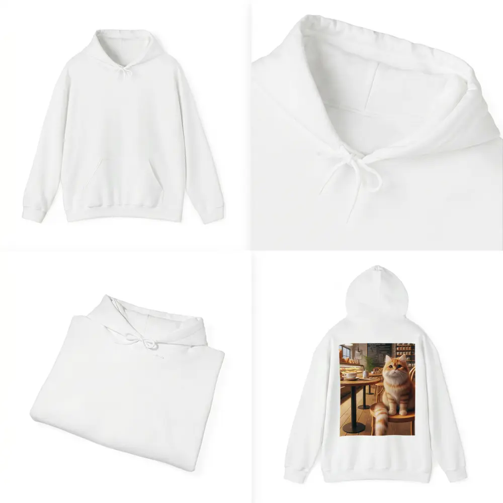 Fluffy Orange Cat Sitting In Cozy Cafe – Hoodies