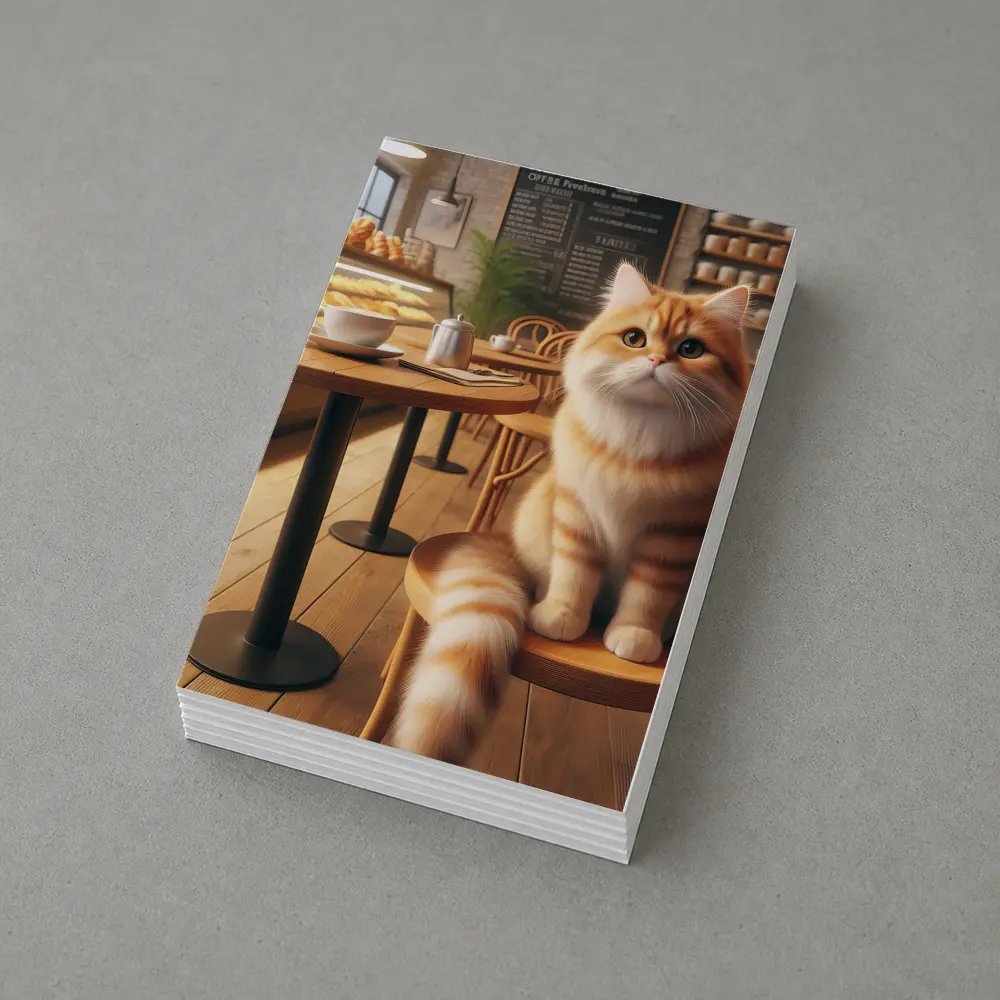 Fluffy Orange Cat Sitting In Cozy Cafe – Postcards