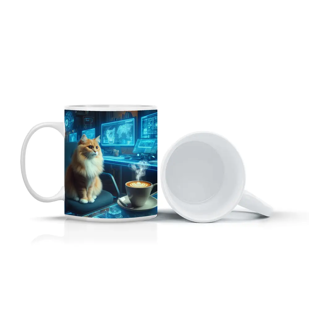 Orange Cat Futuristic Cyberpunk Office Coffee – Mugs