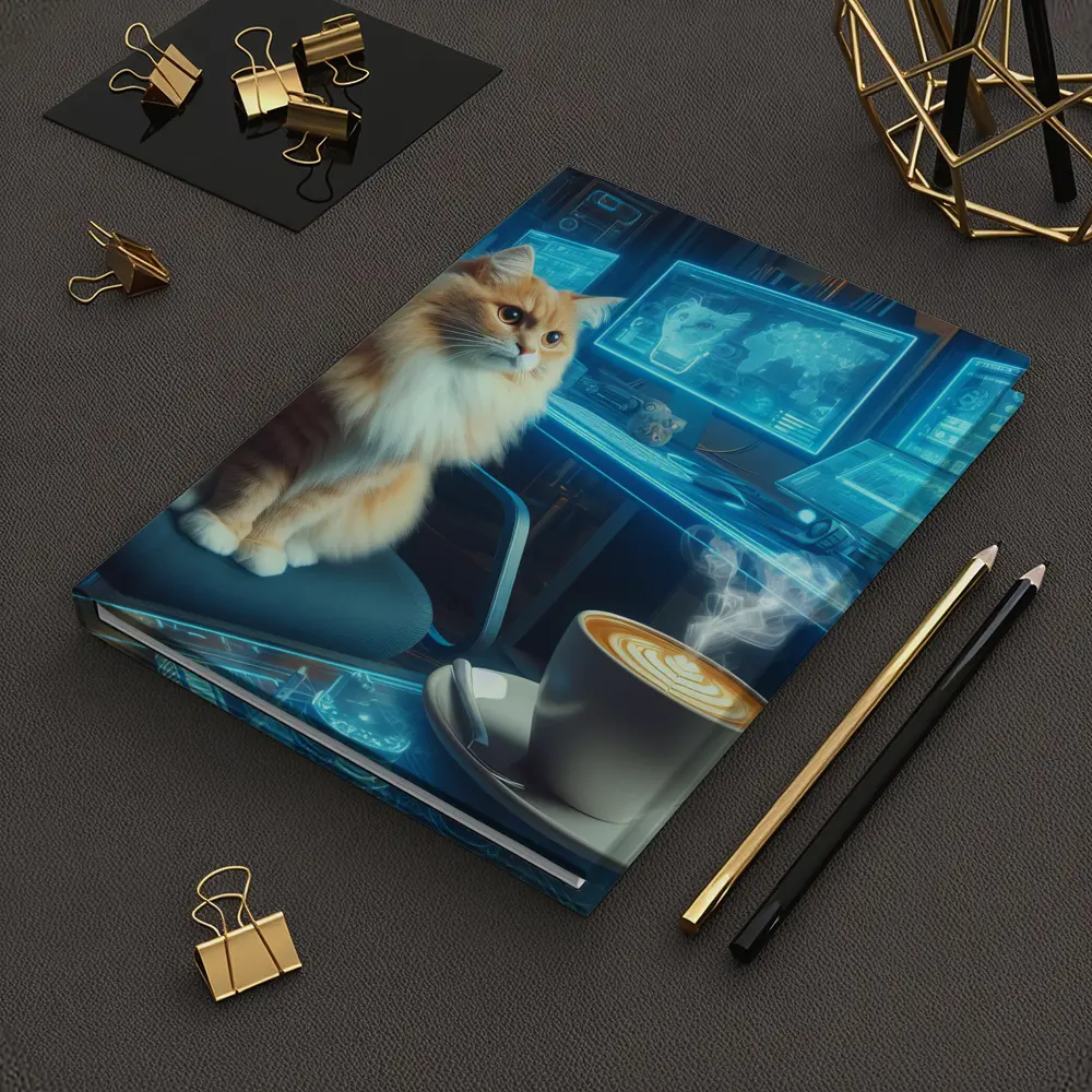 Orange Cat Futuristic Cyberpunk Office Coffee – Notebooks