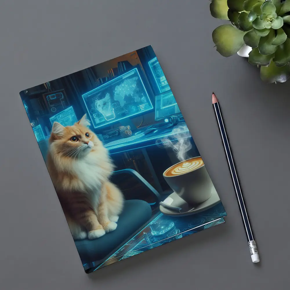 Orange Cat Futuristic Cyberpunk Office Coffee – Notebooks