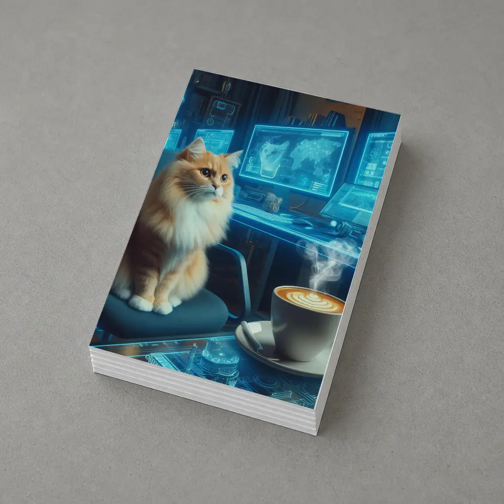 Orange Cat Futuristic Cyberpunk Office Coffee – Postcards