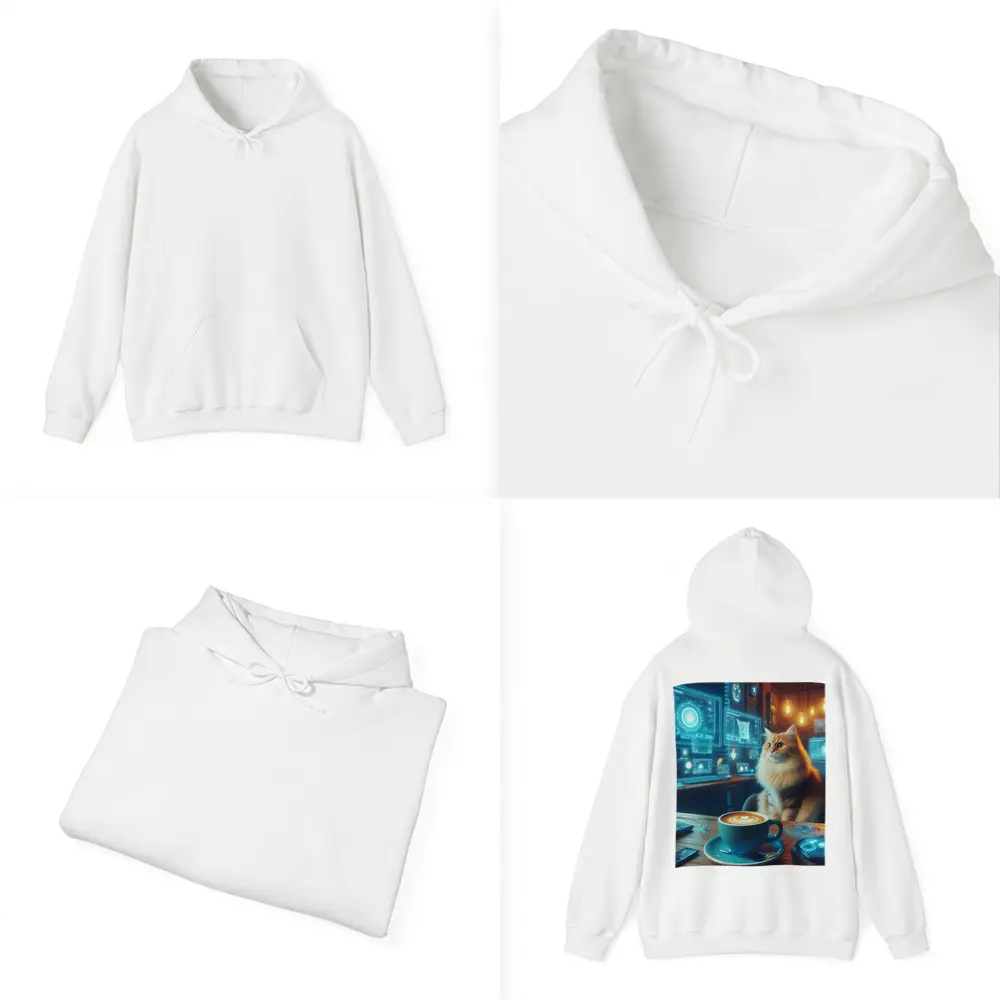 Fluffy Cat Coffee Futuristic Tech Office – Hoodies