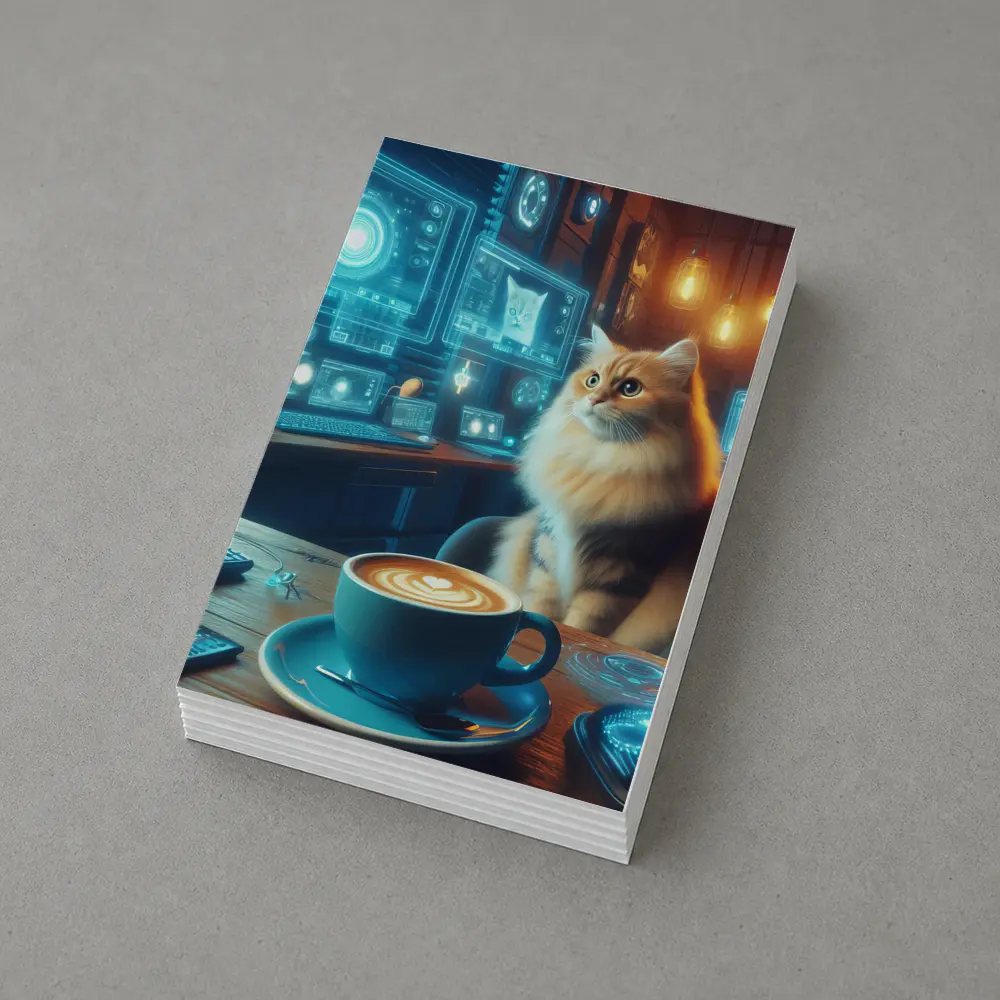 Fluffy Cat Coffee Futuristic Tech Office – Postcards