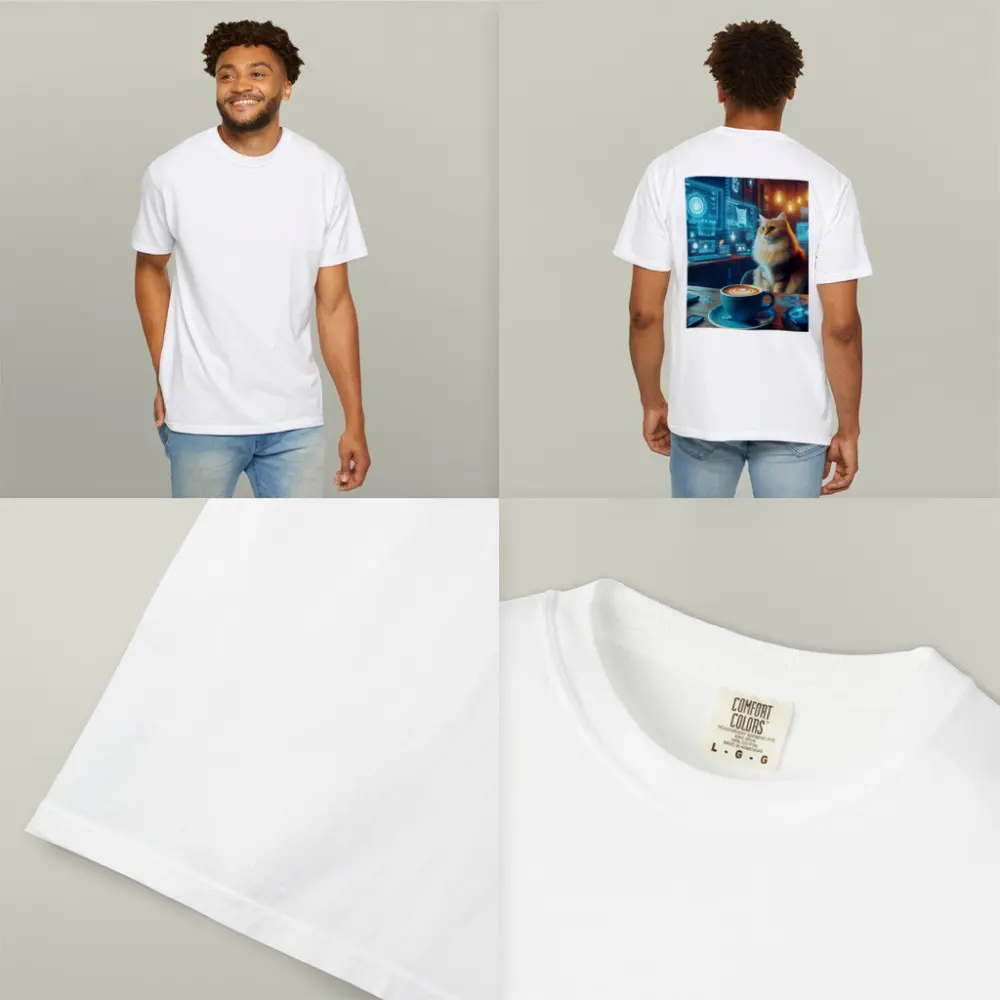 Fluffy Cat Coffee Futuristic Tech Office – T-Shirts