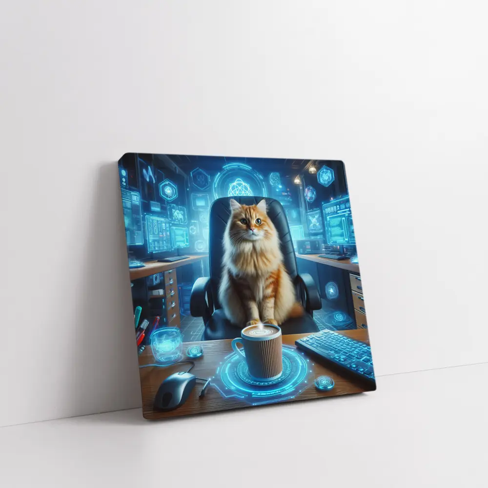 Orange Cat Boss Futuristic Tech Office – Wall Art