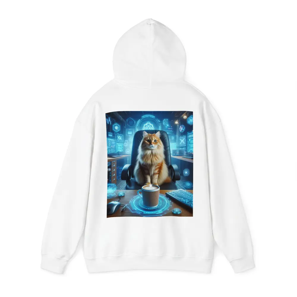 Orange Cat Boss Futuristic Tech Office – Hoodies