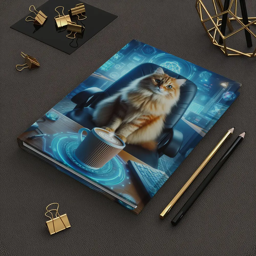Orange Cat Boss Futuristic Tech Office – Notebooks