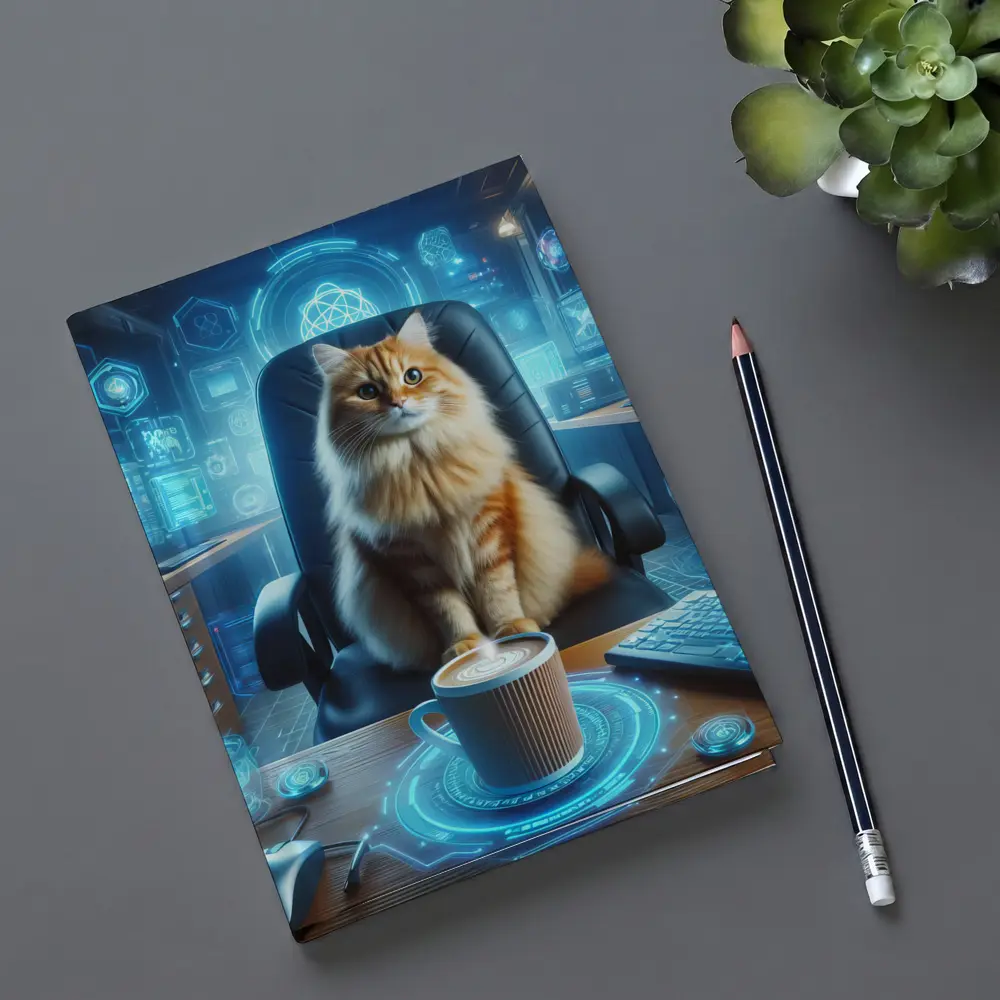Orange Cat Boss Futuristic Tech Office – Notebooks