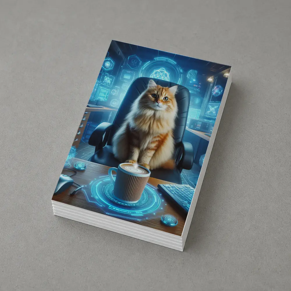 Orange Cat Boss Futuristic Tech Office – Postcards
