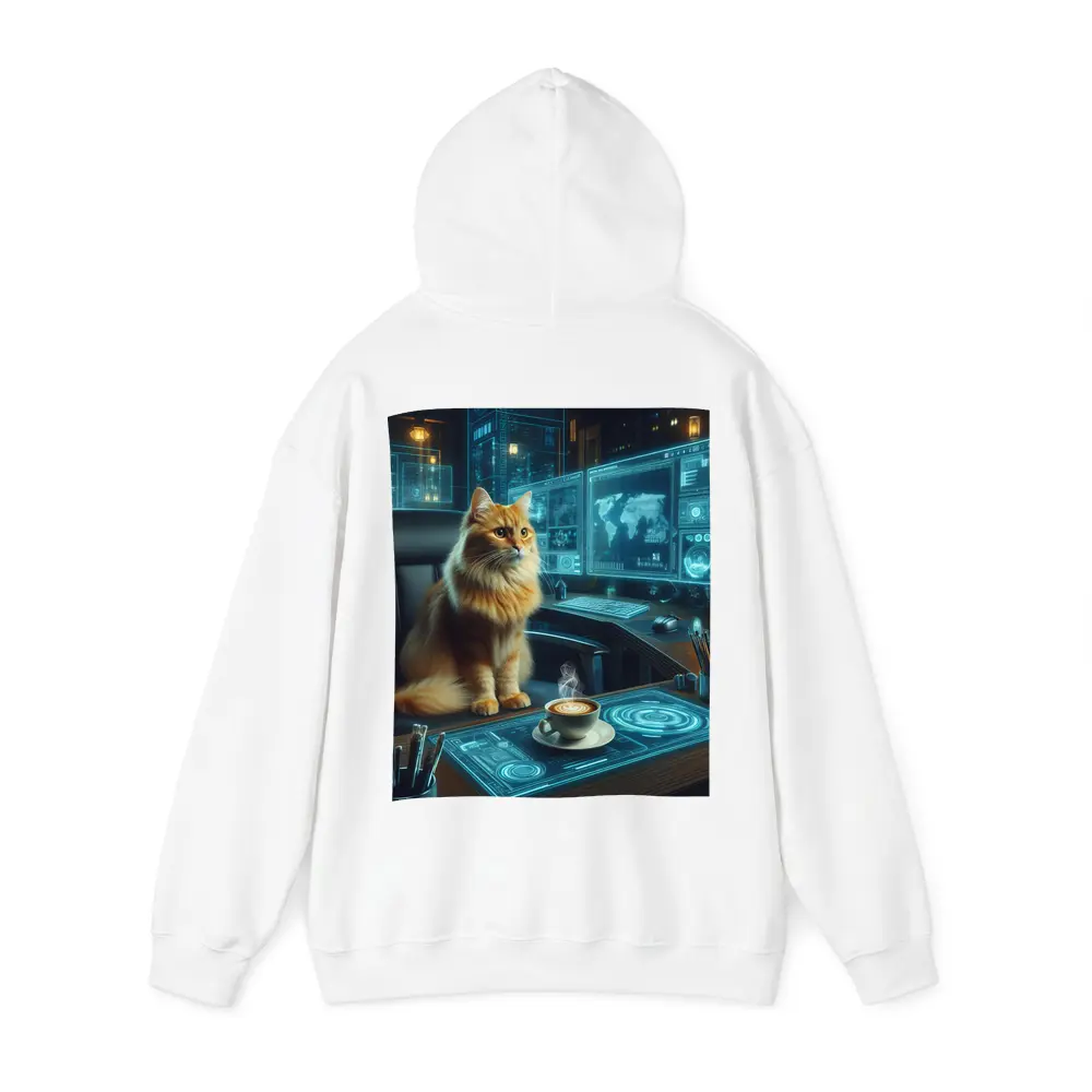 Orange Cat Futuristic Office Cyberpunk Scene – Hoodies