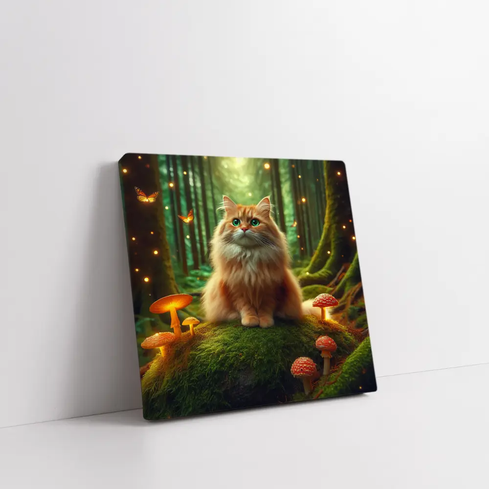 Fluffy Orange Cat Enchanted Forest Mushrooms – Wall Art