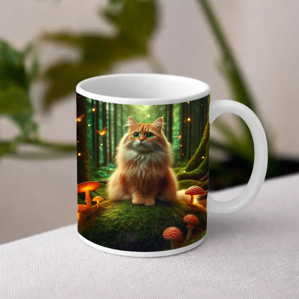 Fluffy Orange Cat Enchanted Forest Mushrooms – Mugs