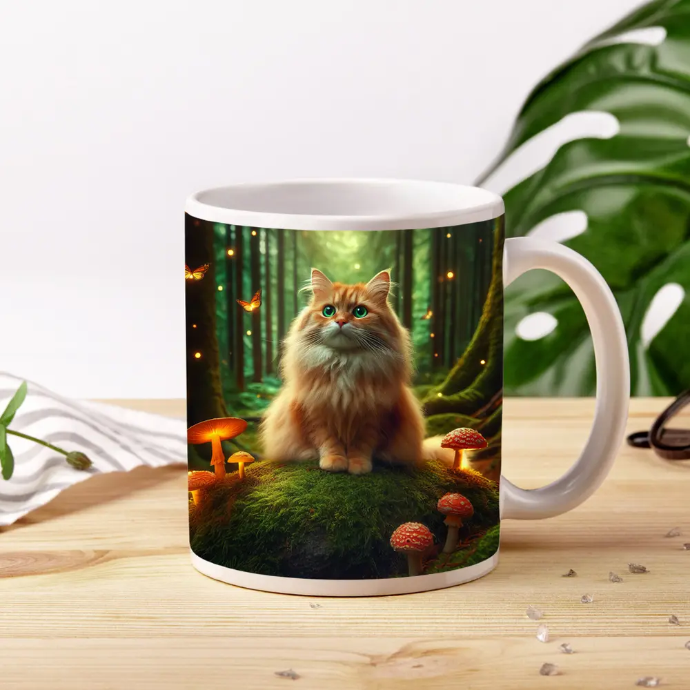 Fluffy Orange Cat Enchanted Forest Mushrooms – Mugs