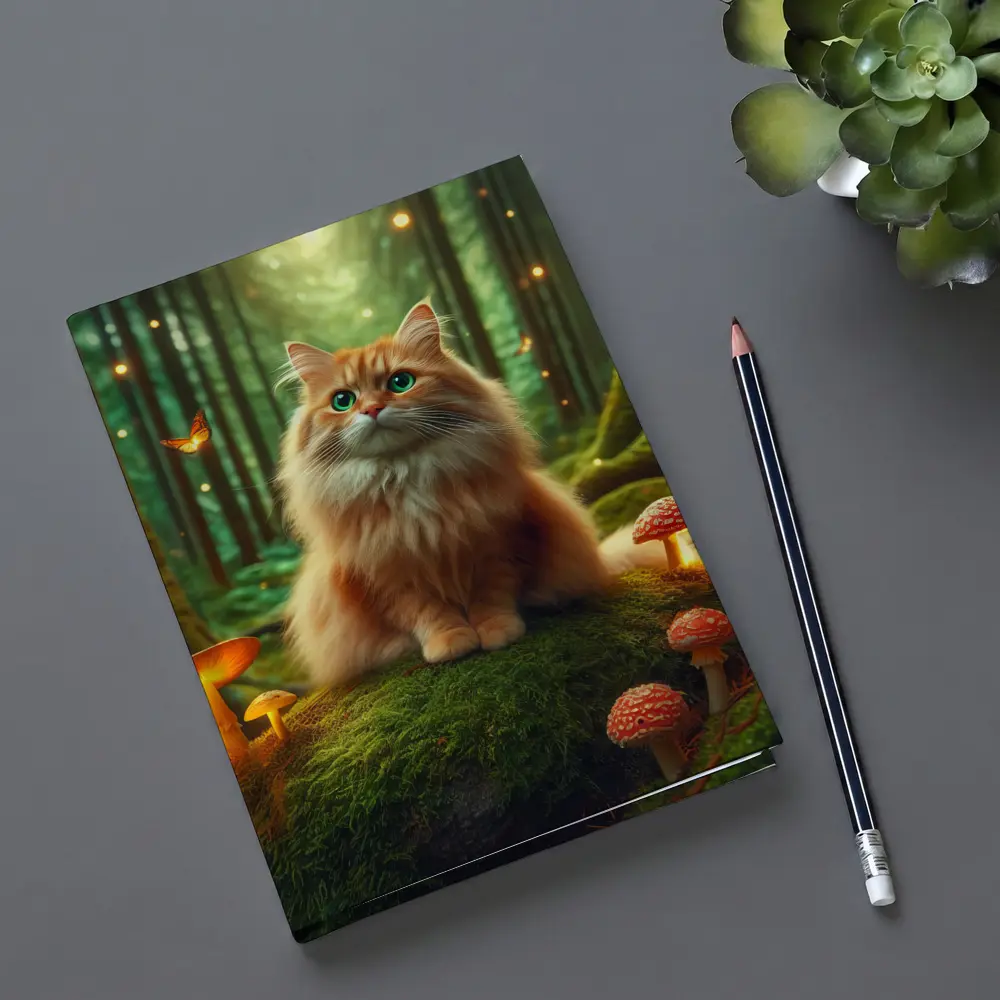 Fluffy Orange Cat Enchanted Forest Mushrooms – Notebooks