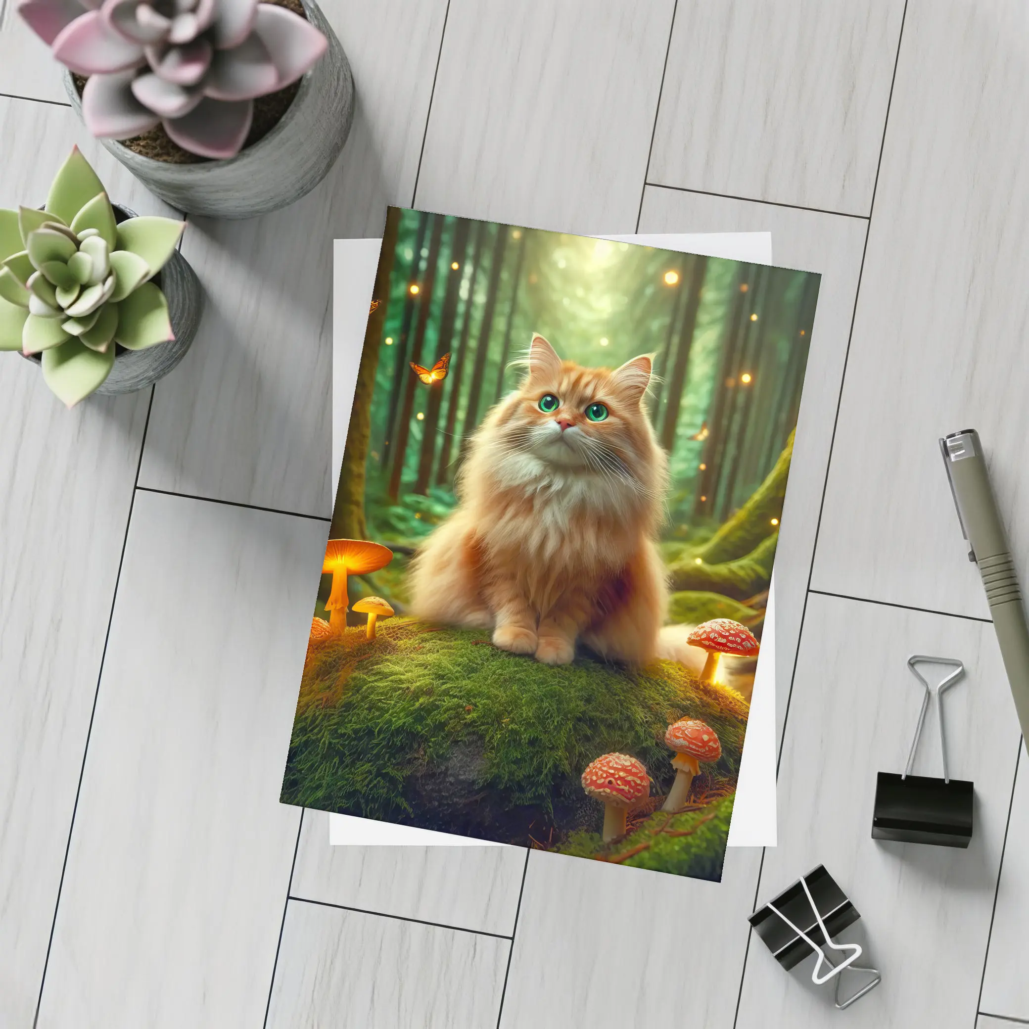 Fluffy Orange Cat Enchanted Forest Mushrooms – Postcards