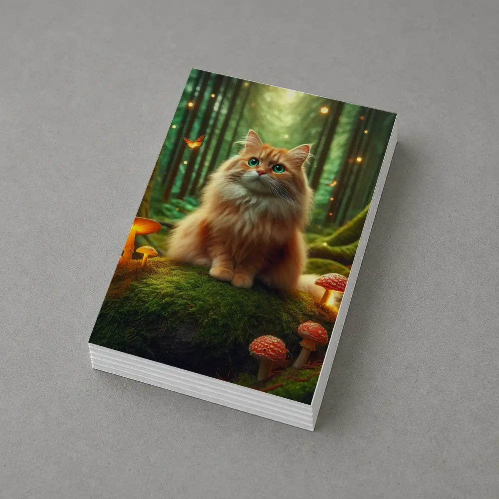 Fluffy Orange Cat Enchanted Forest Mushrooms – Postcards