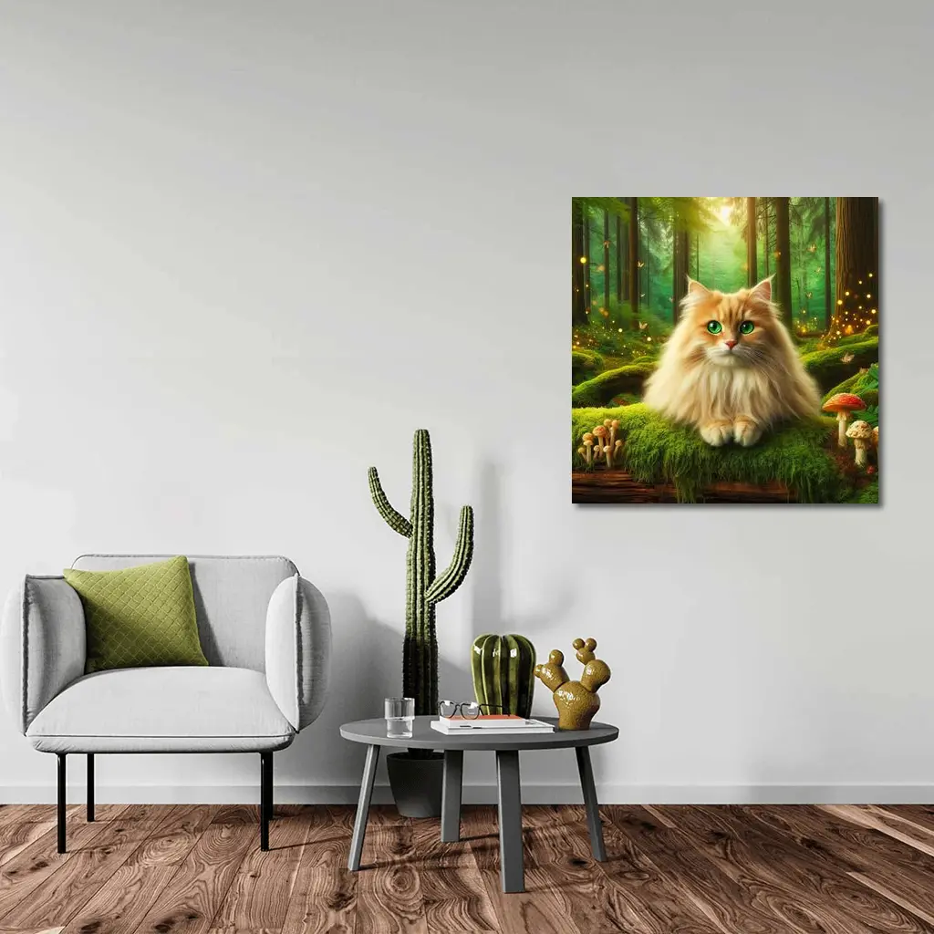 Fluffy Orange Cat Enchanted Forest Mushrooms – Wall Art