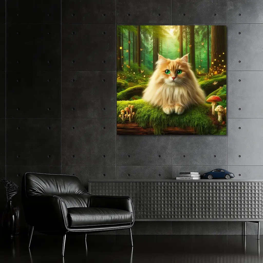 Fluffy Orange Cat Enchanted Forest Mushrooms – Wall Art