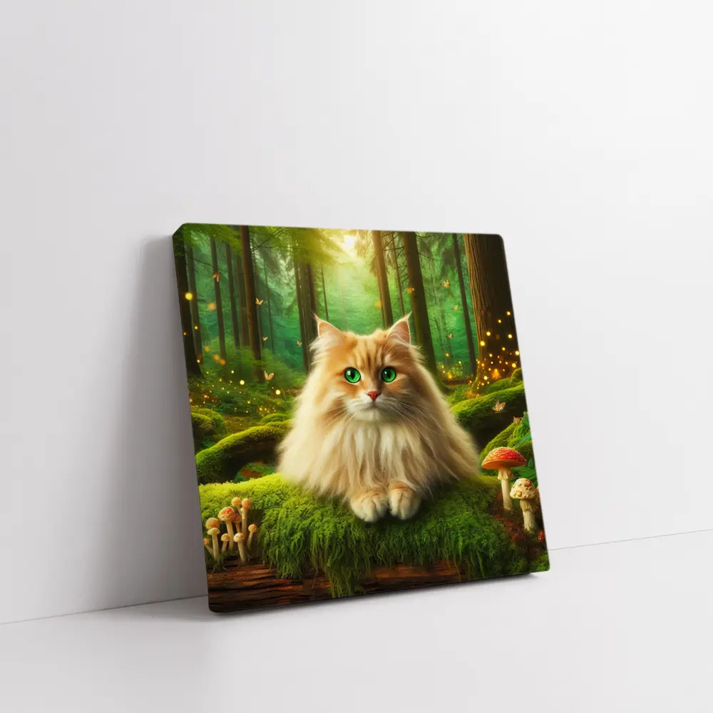 Fluffy Orange Cat Enchanted Forest Mushrooms – Wall Art