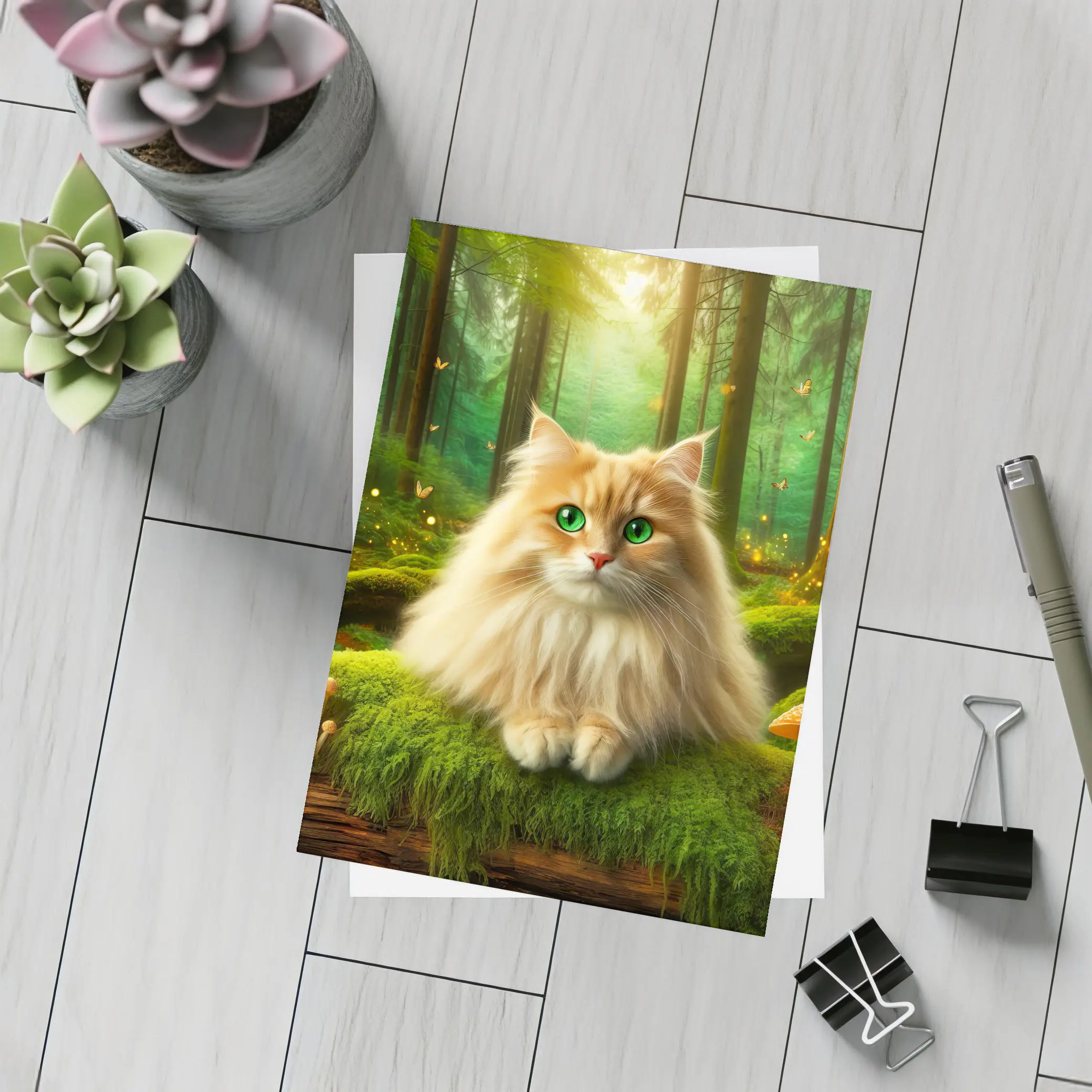 Fluffy Orange Cat Enchanted Forest Mushrooms – Postcards