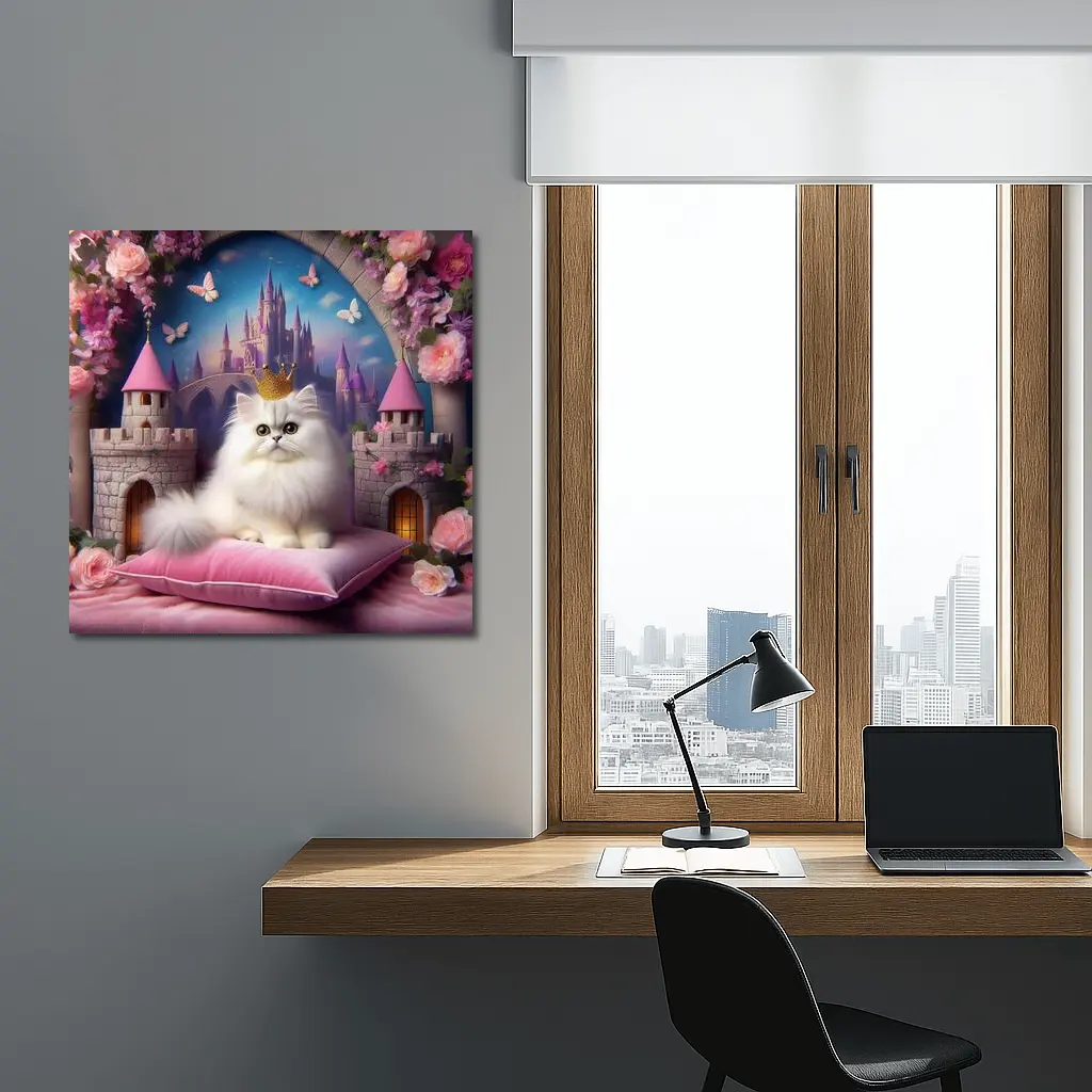 White Persian Cat Crown Fantasy Castle – Wall Art