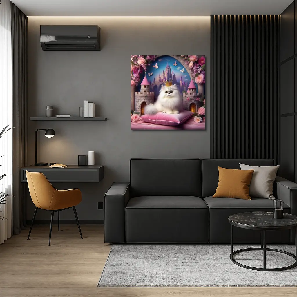 White Persian Cat Crown Fantasy Castle – Wall Art