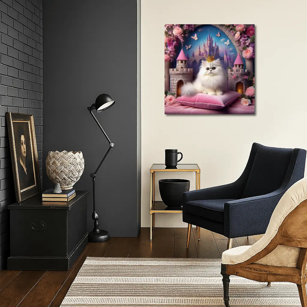 White Persian Cat Crown Fantasy Castle – Wall Art