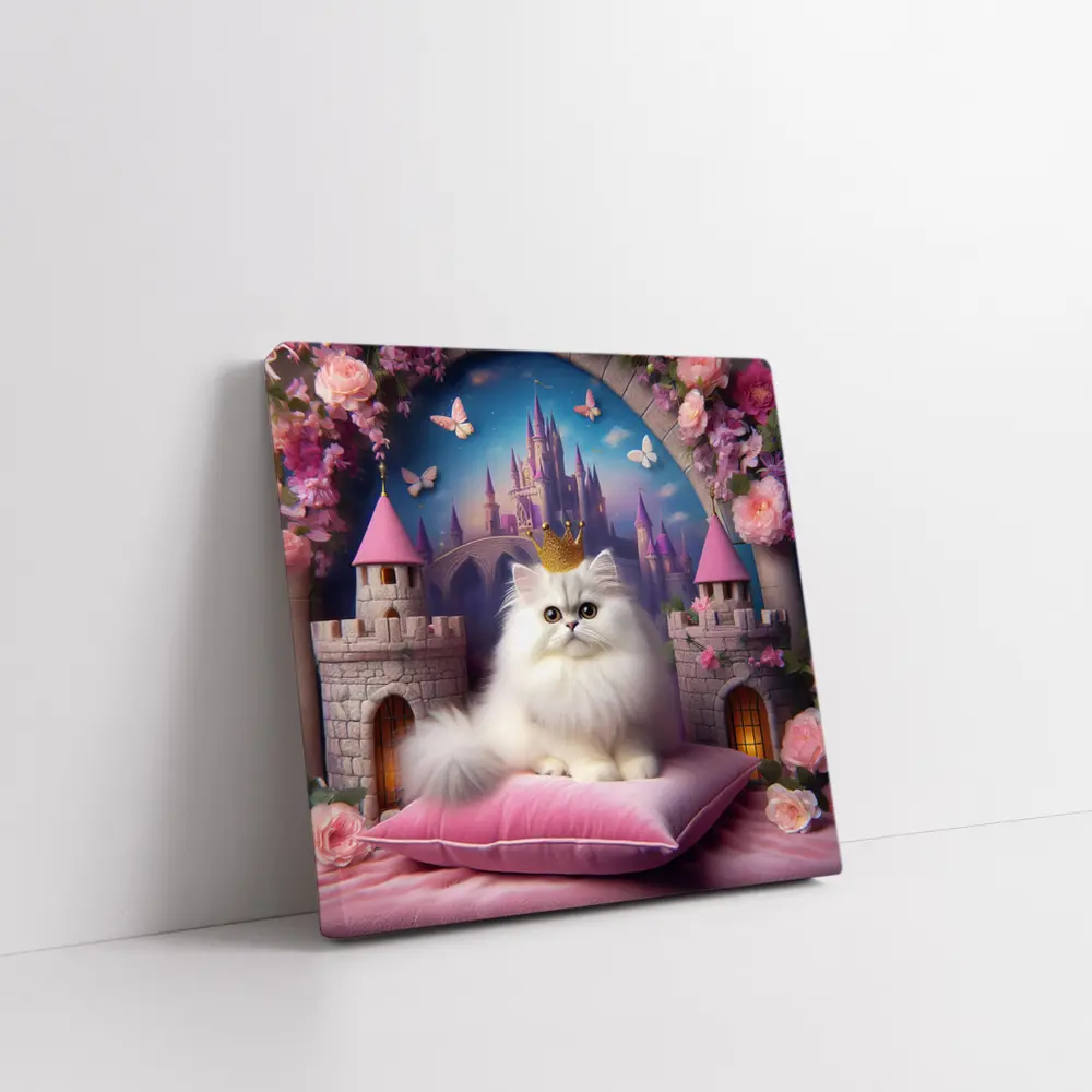 White Persian Cat Crown Fantasy Castle – Wall Art