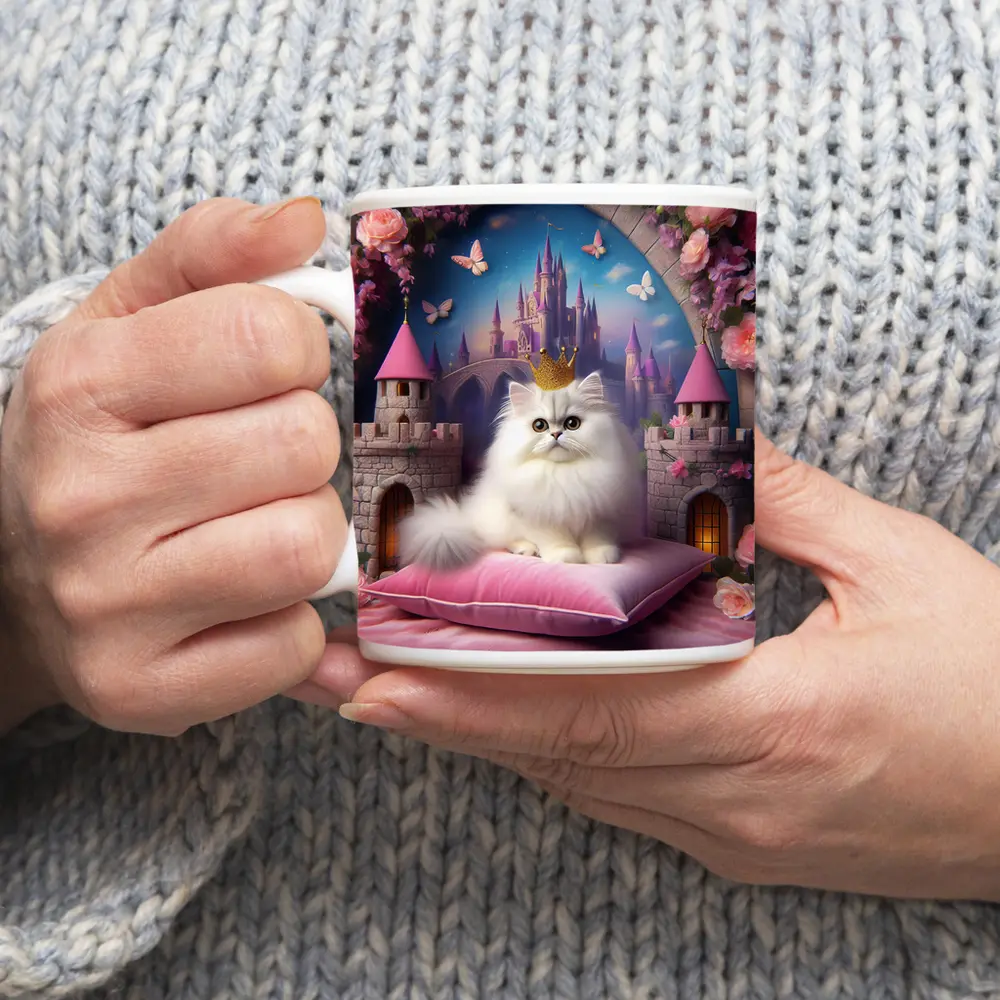 White Persian Cat Crown Fantasy Castle – Mugs