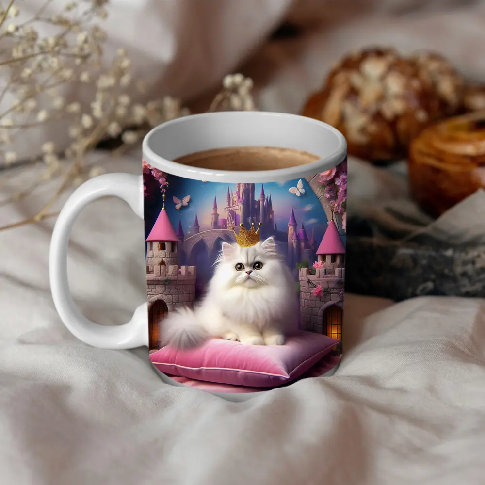White Persian Cat Crown Fantasy Castle – Mugs