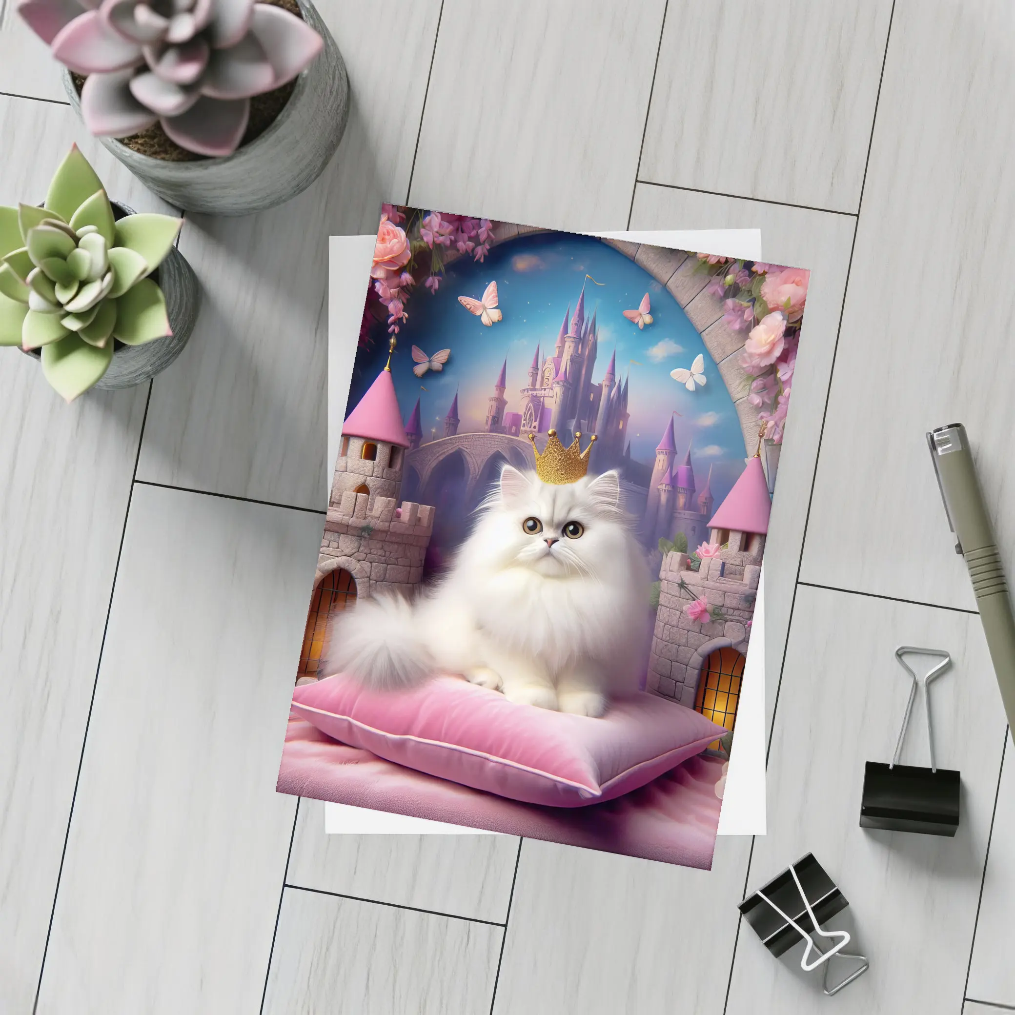 White Persian Cat Crown Fantasy Castle – Postcards