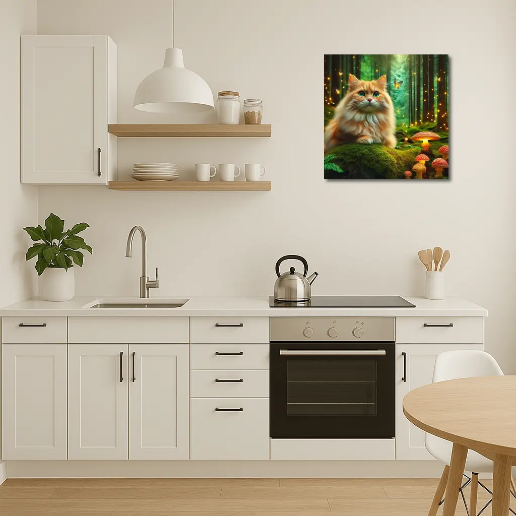 Orange Cat Enchanted Forest Mushrooms Butterflies – Wall Art