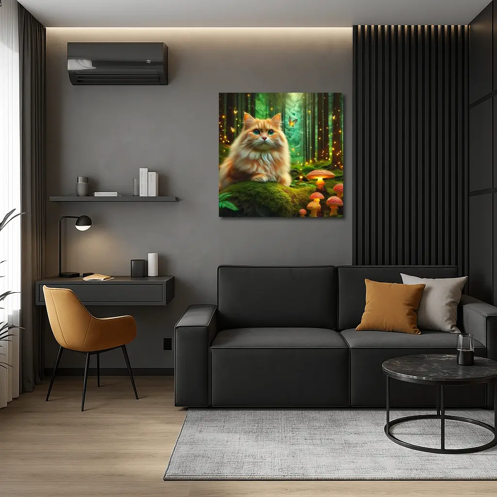 Orange Cat Enchanted Forest Mushrooms Butterflies – Wall Art
