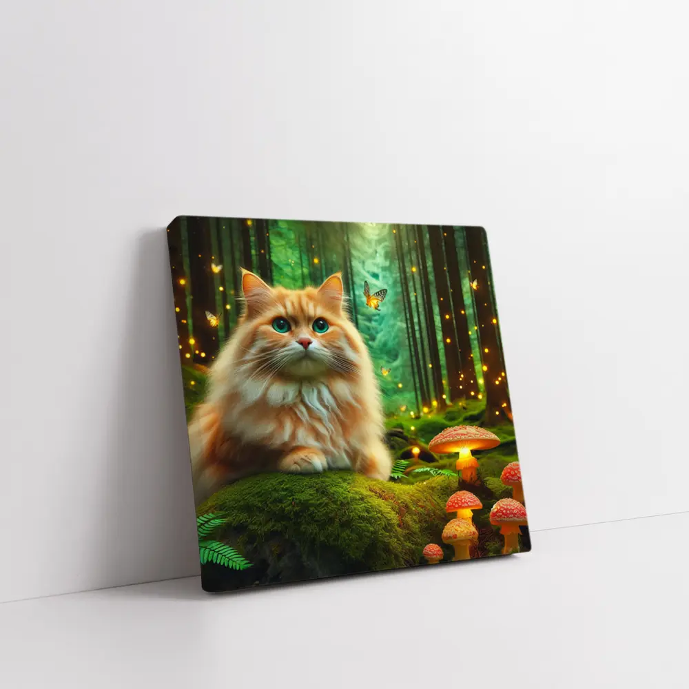 Orange Cat Enchanted Forest Mushrooms Butterflies – Wall Art
