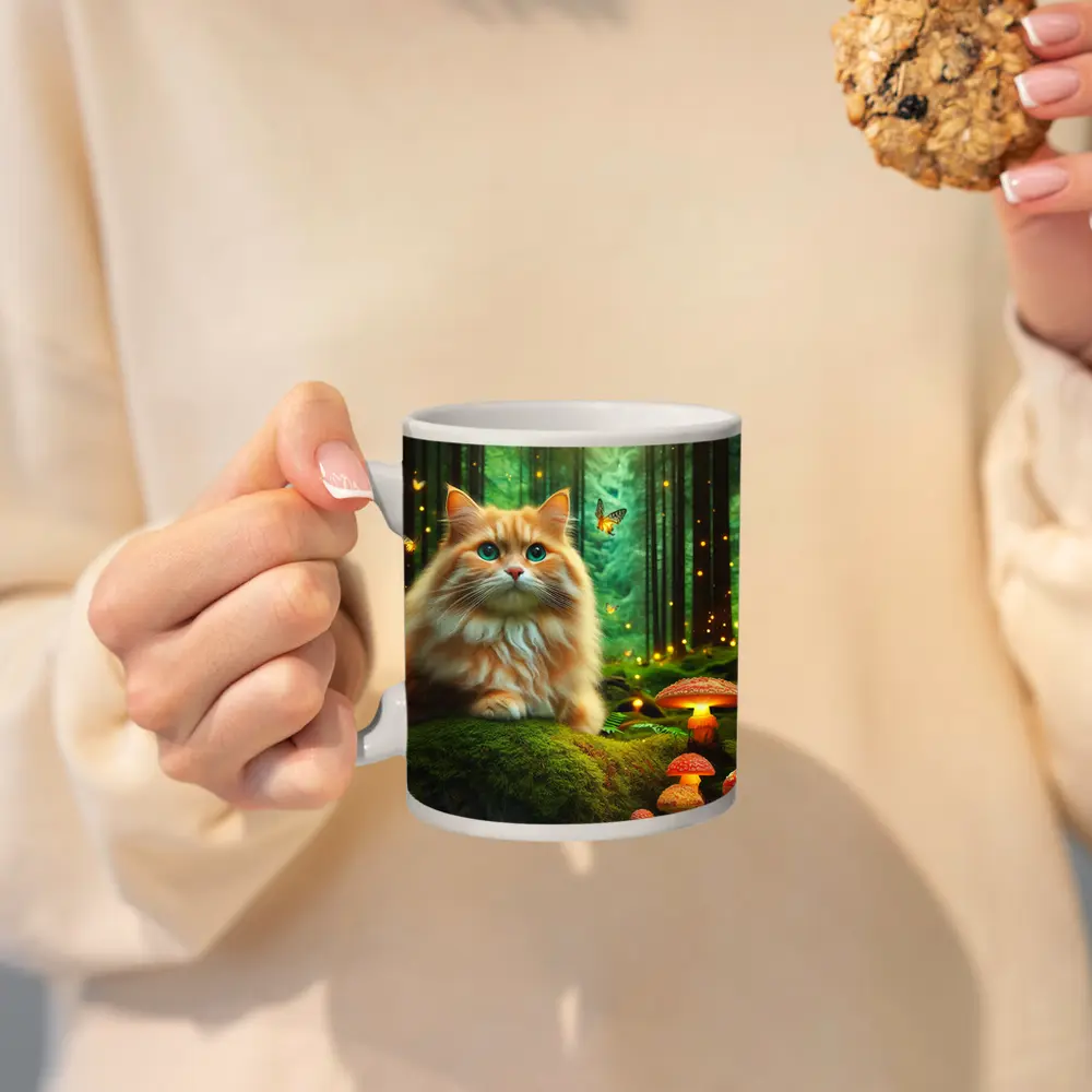 Orange Cat Enchanted Forest Mushrooms Butterflies – Mugs
