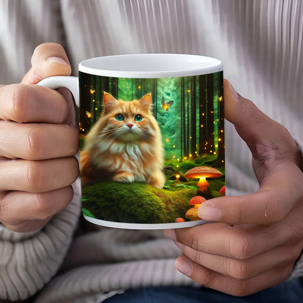 Orange Cat Enchanted Forest Mushrooms Butterflies – Mugs