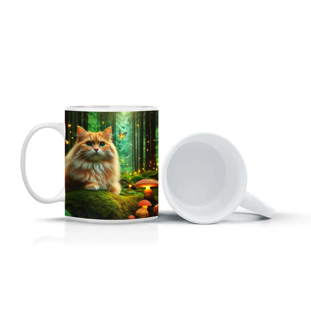 Orange Cat Enchanted Forest Mushrooms Butterflies – Mugs