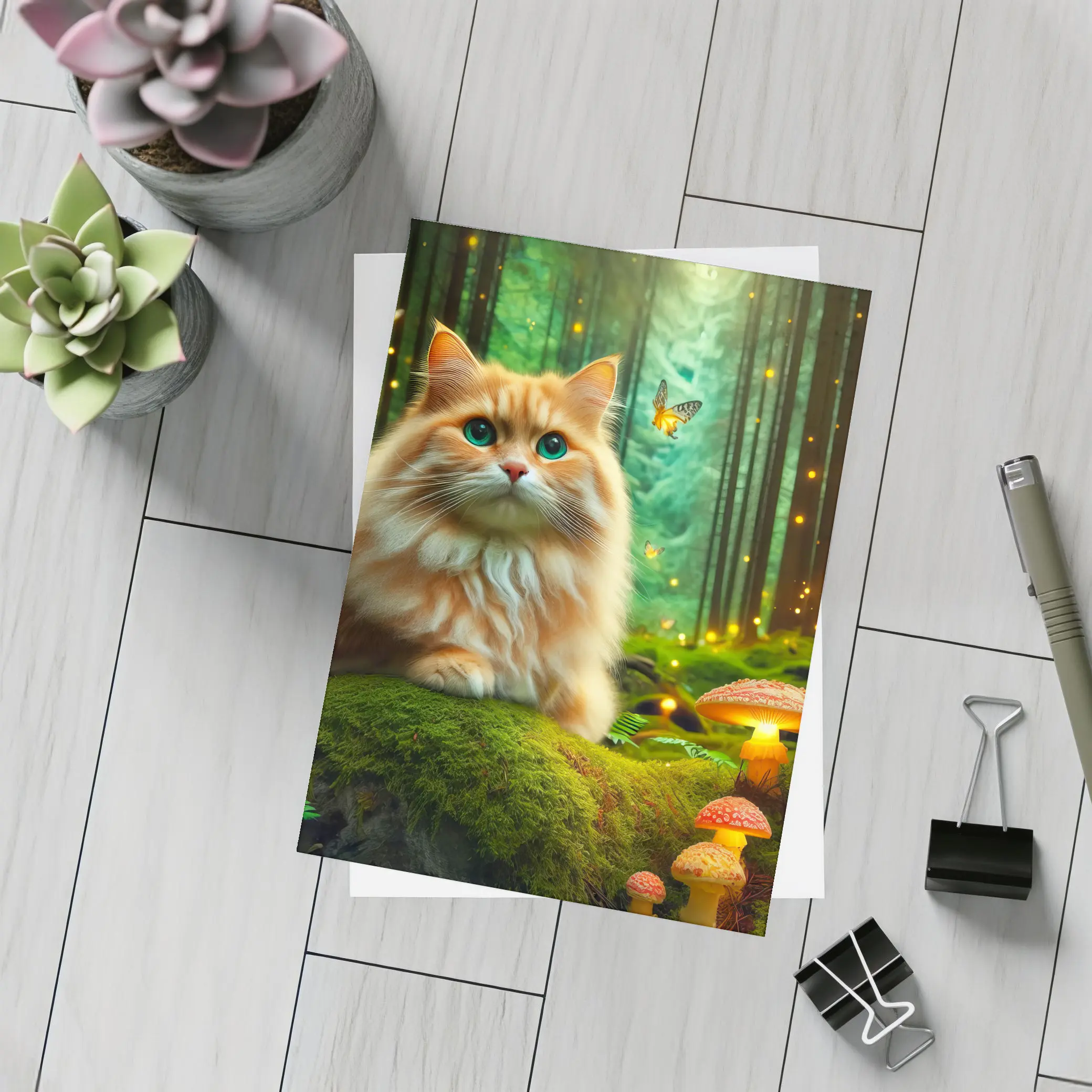 Orange Cat Enchanted Forest Mushrooms Butterflies – Postcards