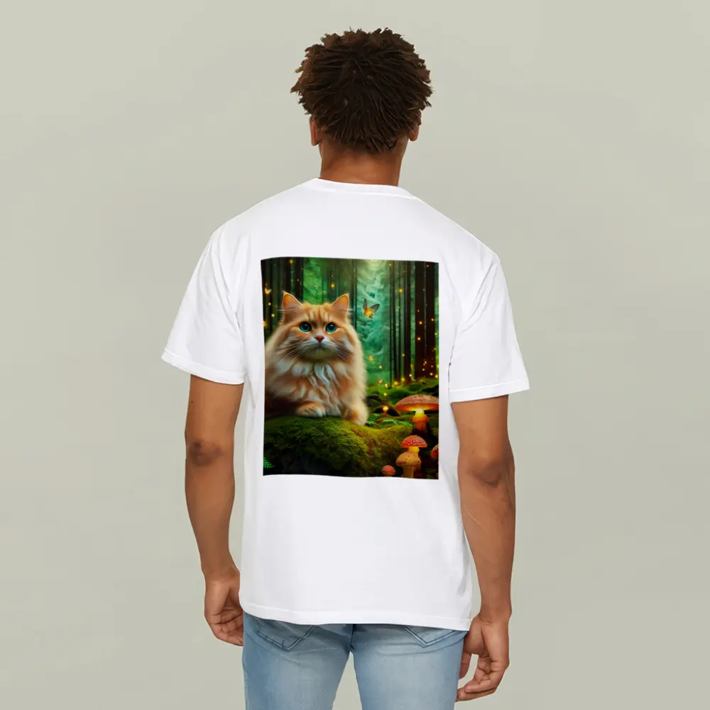 Orange Cat Enchanted Forest Mushrooms Butterflies – T-Shirts
