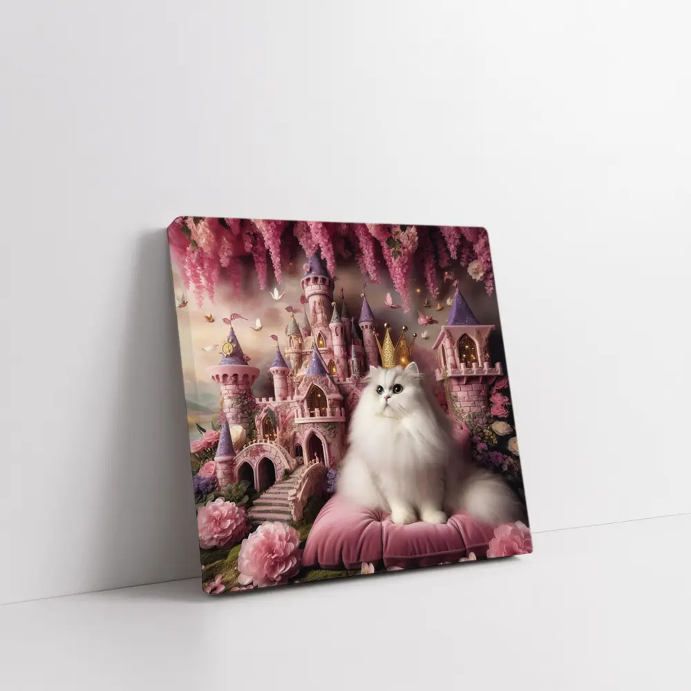 White Persian Cat Crown Pink Fantasy Castle – Wall Art