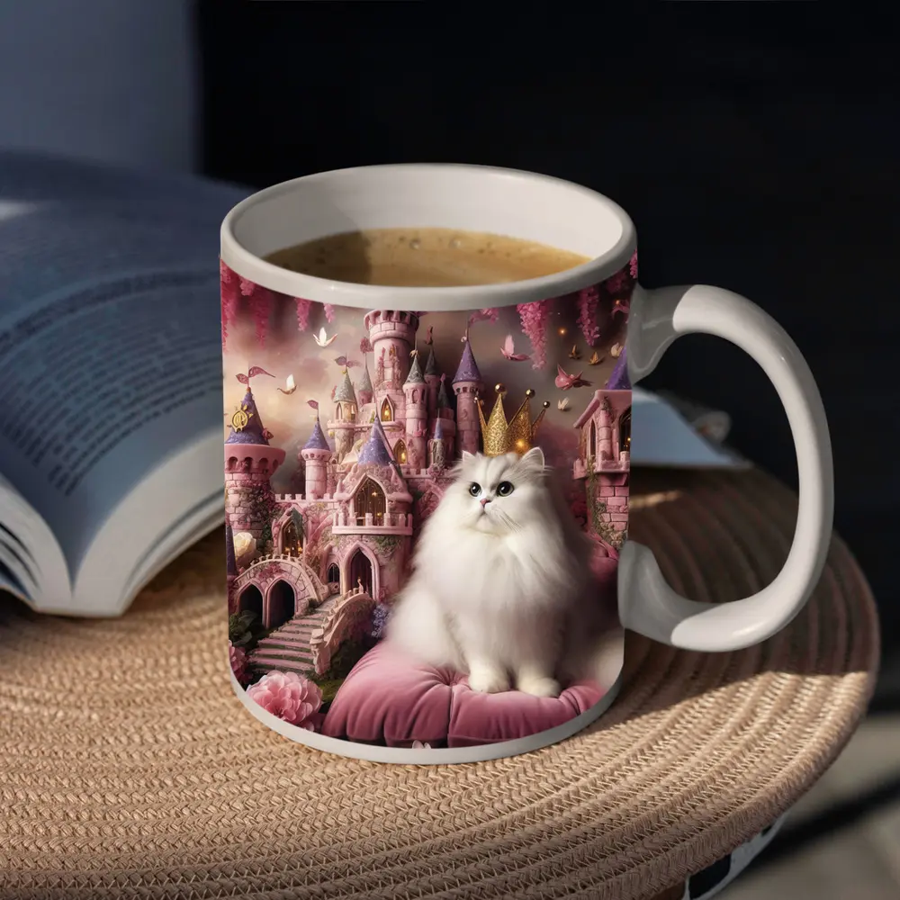 White Persian Cat Crown Pink Fantasy Castle – Mugs