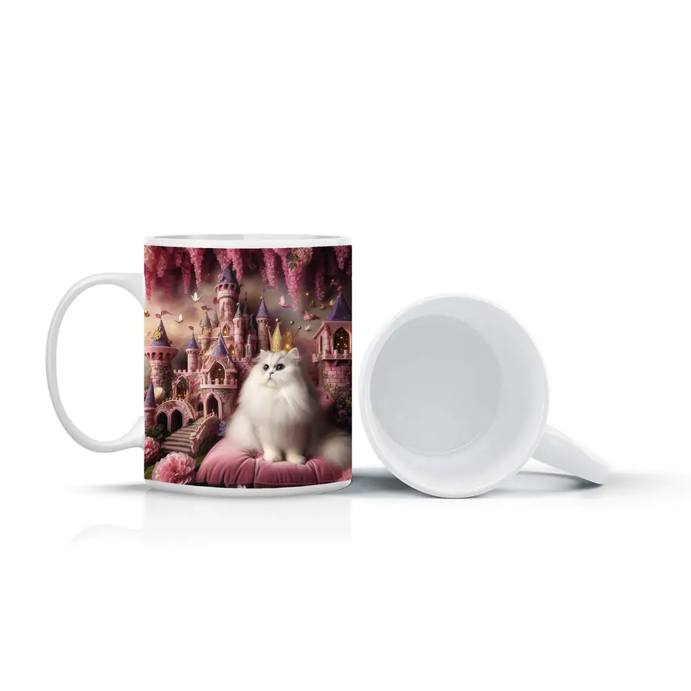 White Persian Cat Crown Pink Fantasy Castle – Mugs